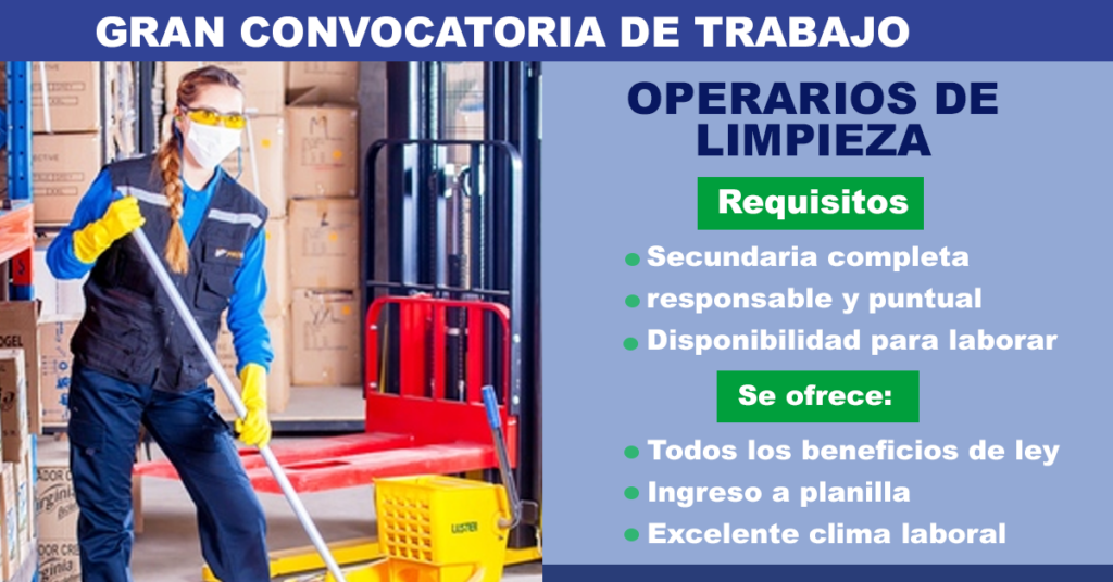 Se Requiere Personal de Limpieza para Varios Centros Laborales | Postula ya